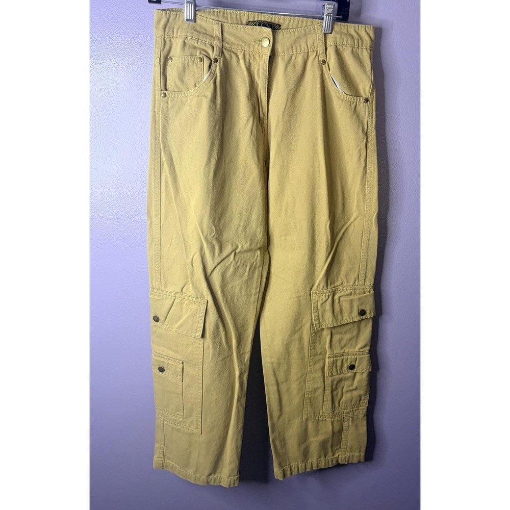 TAXI Y2K Cargo Pants Womens Medium Tan Khaki Utility Wide Leg‎ 90s Streetwear
